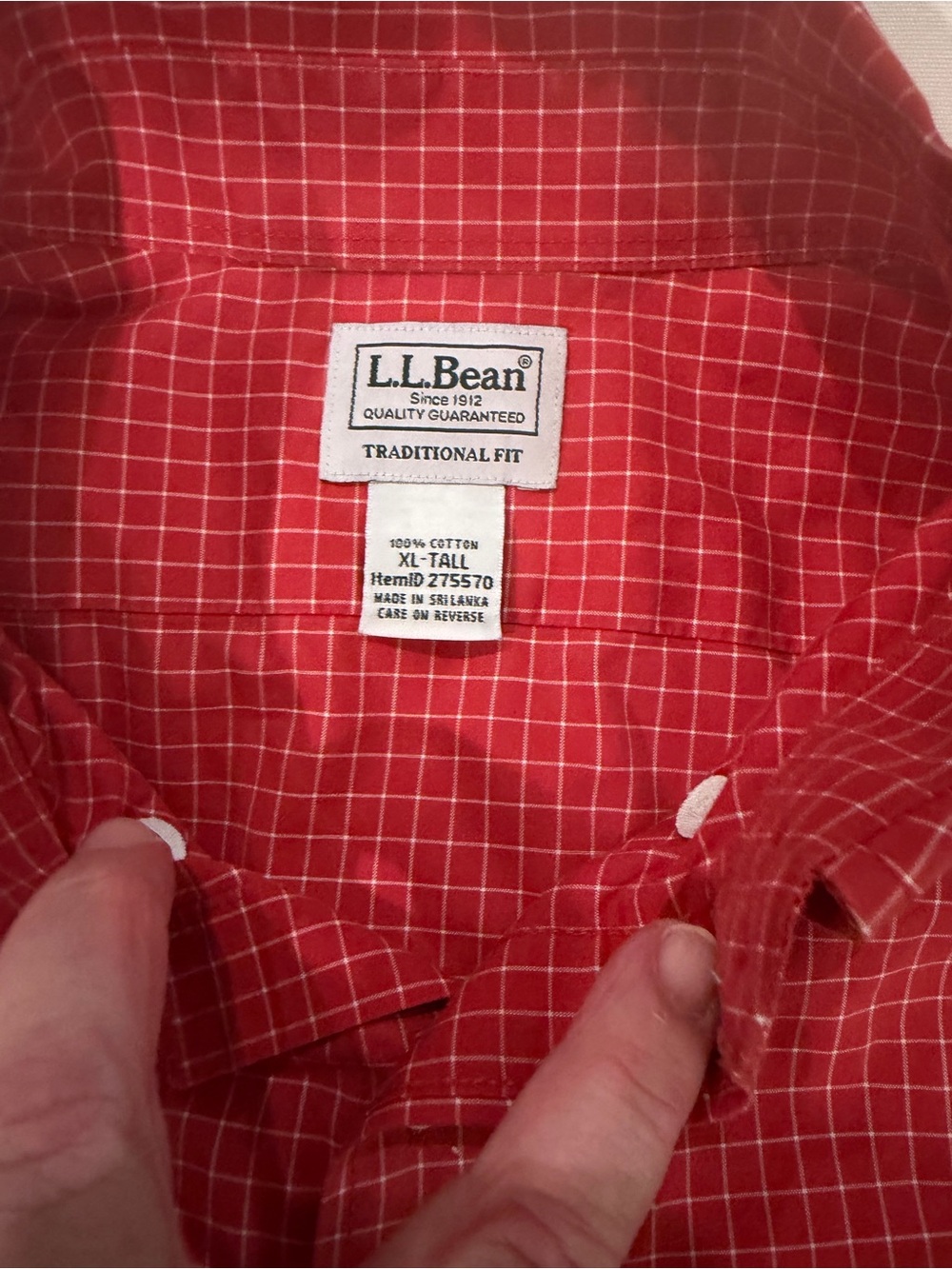 L.L. Bean Men’s Red Windowpane Button-Down Shirt XL Tall Traditional Fit